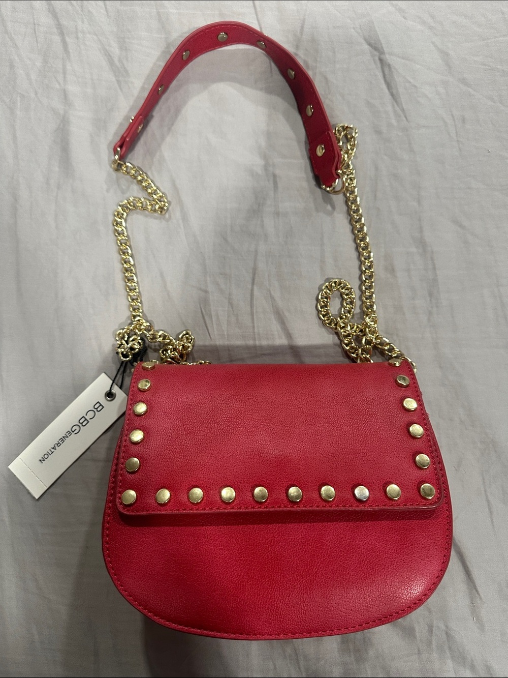 BCBGerneration Red Studded Crossbody with Gold Chain